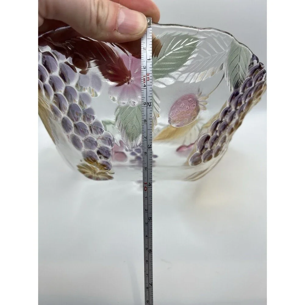 Vintage Mikasa Chablis Colorful Fruit Leaves Oval Blown‎ Glass Dessert Bowl
